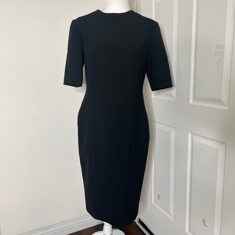New Trina Turk Sheath Dress Women 8 Black New Short Sleeve Midi Professional LBD - Picture 3 of 16